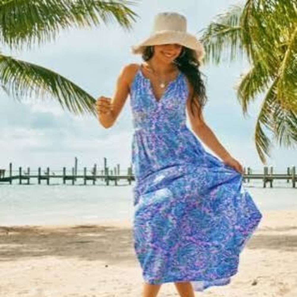 EUC Lilly Pulitzer Maribella Halter Maxi Dress Lilac Rose We Mermaid It, XL